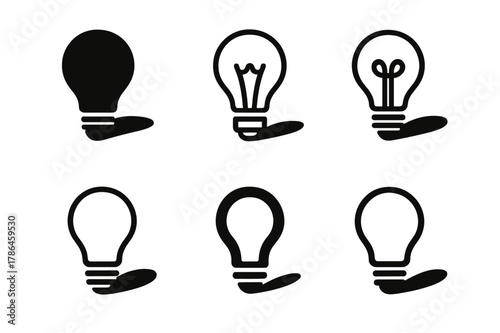 Contrasting Lightbulb Logos. Maximum contrast. Set Logo of maximum contrast: lightbulb with cast shadow. Icon set. harmonious logo variations of the same
