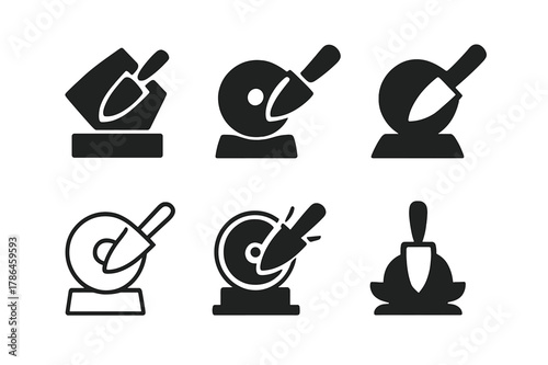 Gardening Tools Icon Set. Sharpening gardening tools. Icon set. Set Logo of sharpening gardening tools: grinding wheel. harmonious logo variations of the same