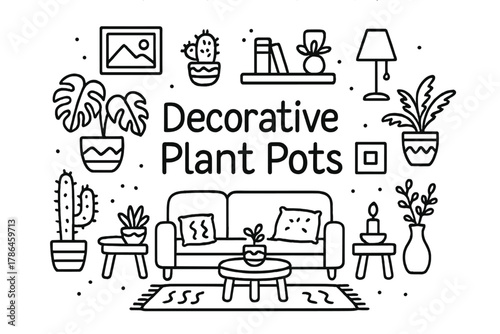 Decorative Plant Pots Art. Decorative Plant Pots. Hand-drawn doodle illustration of incorporating decorative