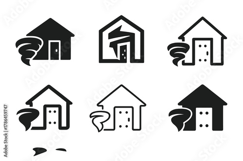 Weather-Resistant Home Icons. Building homes that can withstand extreme weather conditions. Icon set. Set Logo of building homes that can withstand extreme