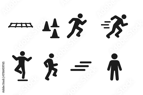 Agility Training Icons. Agility training. Filled icon set of agility training: ladder drill, cone setup,