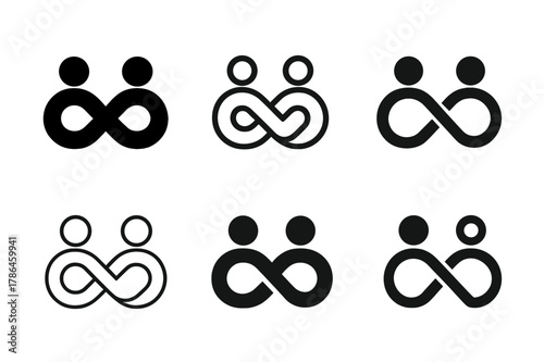 Empathy Connection Logos. Empathy in romantic relationships and building strong friendships. Set Logo of empathy and connection: infinity symbol formed by two