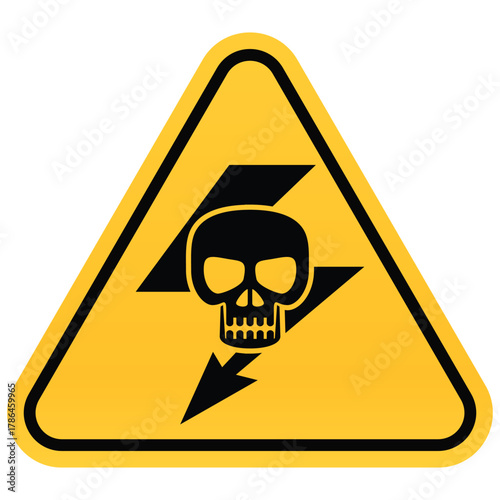 High voltage warning sign with skull and lightning bolt vector illustration for electrical hazard isolated on white background