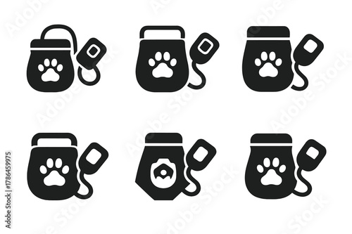 Pet Training Logos. Pet training and obedience classes. Set Logo of Pet training and obedience classes: training clicker and treat pouch. Icon set. harmonious