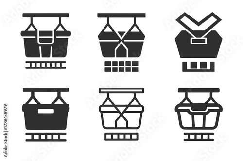 Garage Storage Logo Variations. Using overhead storage racks in the garage. Set Logo of Using overhead storage racks in the garage: safety straps securing bins