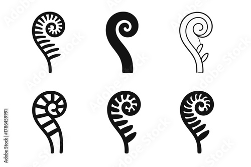 Nature-Inspired Logo Variations. Graphic design trends nature inspired design example. Set Logo of graphic design trends nature inspired design example: fern