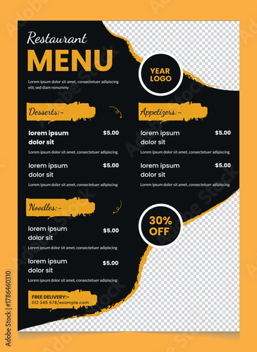 Restaurant Menu Template | Black & Gold Food Flyer | Luxury Cafe Menu | Printable A4 Menu Design