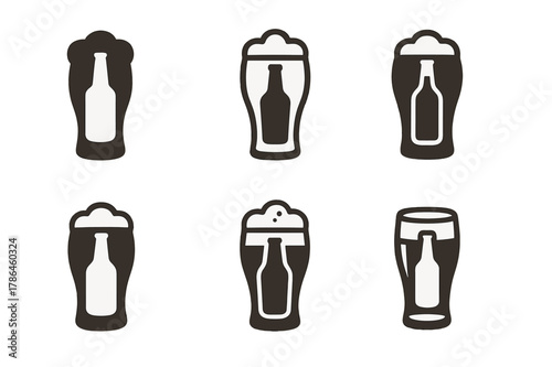 Homebrew Beer Logos. Home-brewed beer making and bottle design. Set Logo of home-brewed beer making and bottle design: pint glass with foam head. Icon set.