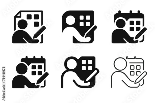 Journaling Icons Grid. A person journaling their thoughts and reflections for personal growth. Set Logo of A person journaling their thoughts and reflections