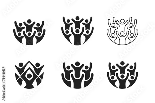 Stadium Wave Logos. Crowd behavior. Set Logo of crowd behavior: stadium wave ripple of people. Icon set. harmonious logo variations of the same emblematic