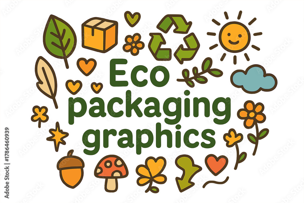 Fototapeta premium Playful Eco Packaging Doodles. Eco packaging graphics. Hand-drawn doodle illustration of eco packaging