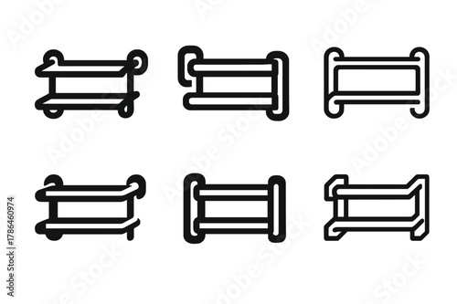 Towel Bar Logos. towel rack bar. Set Logo of towel rack bar: double-tier towel bar. Icon set. harmonious logo variations of the same emblematic concept, each