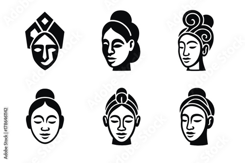 Yoruba Mask Logo Variations. ceremonial masks. Set Logo of ceremonial masks: Yoruba Gelede headdress mask. Icon set. harmonious logo variations of the same