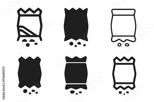 Forgotten Snack Logos. Finding a forgotten treat or snack in your pantry. Set Logo of Forgotten treat: snack bag with crumbs. Icon set. harmonious logo