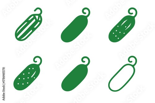 Organic Logo Variations. Organic produce. Icon set. Set Logo of Organic produce: cucumber with tendril. harmonious logo variations of the same emblematic