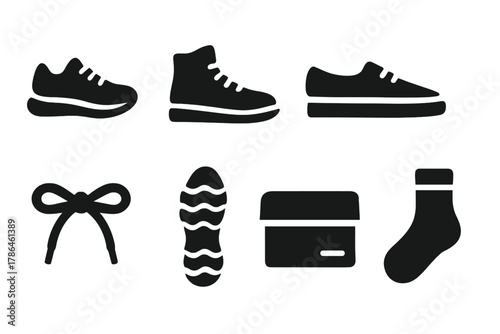Sneaker Icon Set. Sneaker styles. Filled icon set of sneaker styles: running shoe, high-top sneaker, low-top