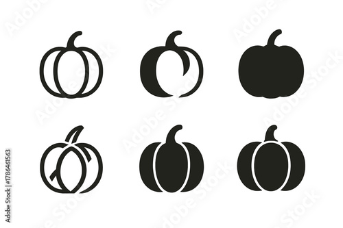 Organic Produce Icons. Organic produce. Icon set. Set Logo of Organic produce: pumpkin with stem. harmonious logo variations of the same emblematic concept,