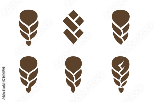 French Braid Logo Variations. Hairstyle step-by-step guide poster. Set Logo of hairstyle step-by-step guide poster: French braid walkthrough. Icon set.