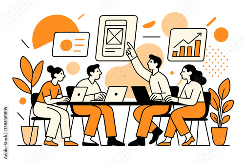 Dynamic Creative Workspace. Creative Workspace. Designers and analysts sit at shared desks surrounded by