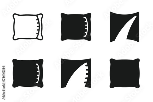 Pillowcase Seam Logos. Pillowcase seam. Set Logo of Pillowcase seam: stitched fabric edge detail. harmonious logo variations of the same emblematic concept,