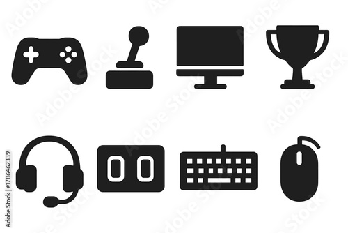 Gaming Icons Grid. Gaming competitions. Filled icon set of Gaming competitions: game controller, joystick,