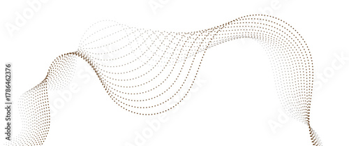 Dynamic Abstract of Brown Halftone Dots Forming a Fluid, Wavy Line, Evoking Sound Waves, Data Flow, or Elegant Digital Movement.
