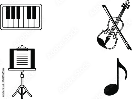 Music Education Icons Piano Keyboard Violin Music Stand Notes