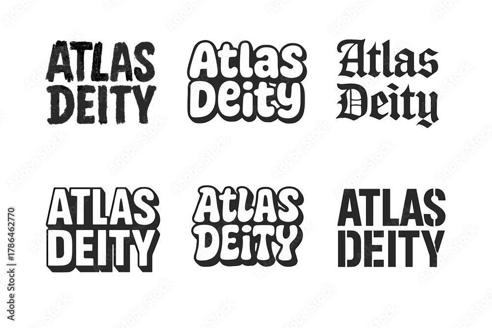 Fototapeta premium Atlas Deity Lettering Varieties. Atlas Deity. Set lettering. harmonious lettering variations of the same emblematic concept, each with different artistic