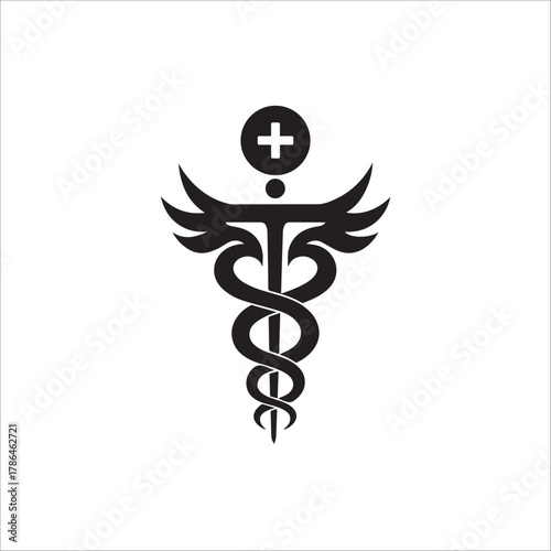Stylized black and white Caduceus medical symbol with a cross sign
