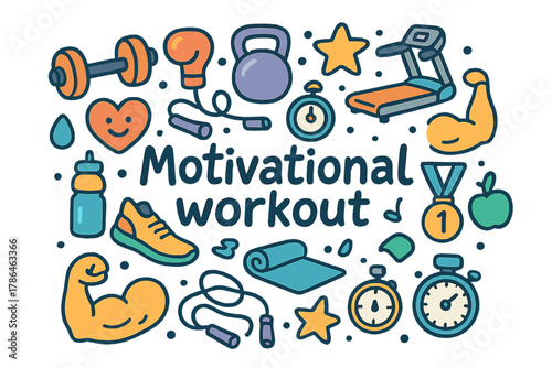Motivational Workout Doodle. Motivational workout. Hand-drawn doodle illustration of Motivational workout.