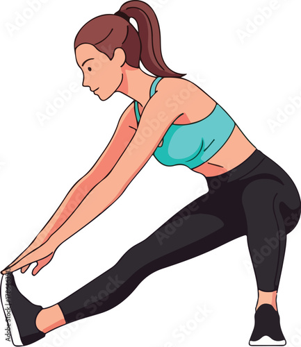 Healthy Woman Stretching Legs During Workout Warm up or Cool down Exercise Illustration