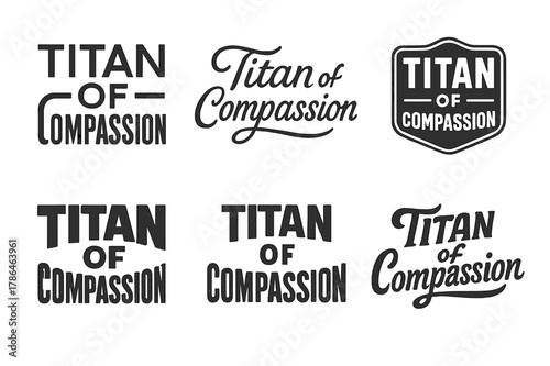 Lettering Variations Grid. Titan of Compassion. Set lettering. harmonious lettering variations of the same emblematic concept (Abstract geometric letterforms,