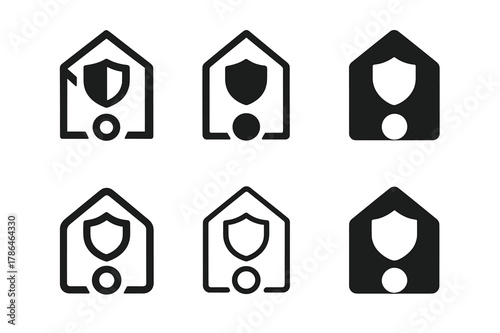 Home Security Icons. Home safety and security. Icon set. Set Logo of home safety and security: smart doorbell. harmonious logo variations of the same