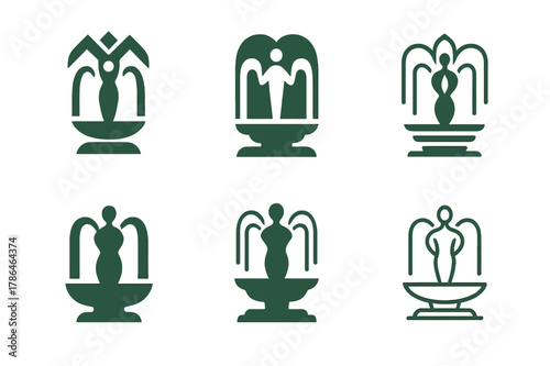 Sculpture Garden Logos. Sculpture gardens. Set Logo of Sculpture gardens: fountain with central figure. Icon set. harmonious logo variations of the same