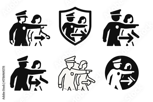 First Responder Logos. Police officers and first responders in action. Icon set. Set Logo of police officers and first responders in action: