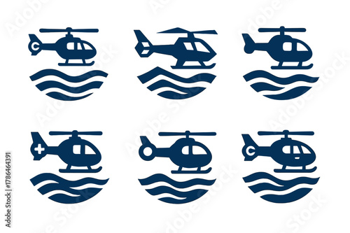 Rescue Aviation Logos. Helicopters and aircraft involved in rescue operations. Set Logo of helicopters and aircraft involved in rescue operations: coast guard