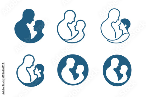 Family Transition Logos. Supporting teens through family transitions. Set Logo of supporting teens through family transitions: parent and teen silhouettes