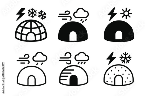 Weather-Resilient Home Logos. Building homes that can withstand extreme weather conditions. Icon set. Set Logo of building homes that can withstand extreme