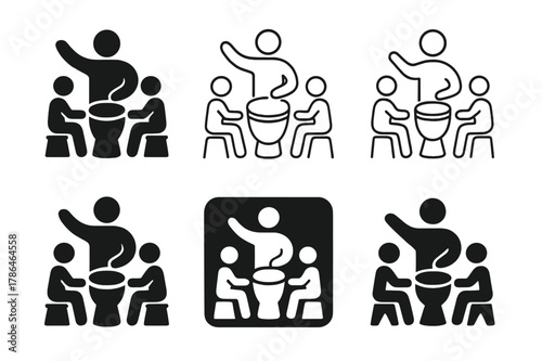 Music Therapy Logos. Music therapy for health. Set Logo of music therapy for health: therapist guiding drumming circle. Icon set. harmonious logo variations of