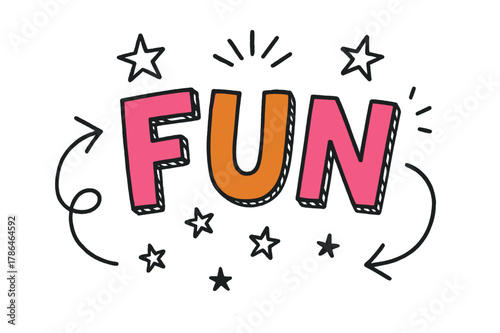 Playful Sketch Doodles. Doodle / Sketch style with playful hand-drawn letters, rough sketch outlines, arrows, stars, casual youthful layout, colored lettering,