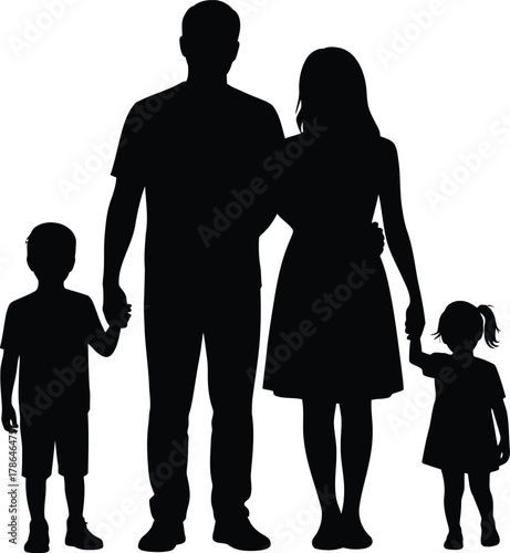 Black silhouette of a family with two children