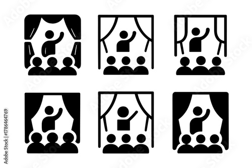 Interactive Theater Logos. An immersive theater experience where the audience is part of the performance. Set Logo of An immersive theater experience where the