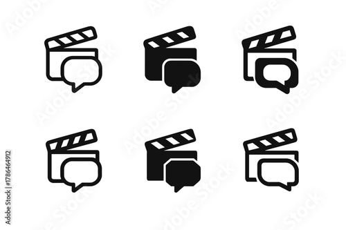 Game Logo Variations. Game storylines. Set Logo of game storylines: cutscene clapper and dialogue bubble. Icon set. harmonious logo variations of the same