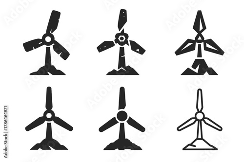 Post-Apocalyptic Logo Variations. Post-apocalyptic societies. Set Logo of Post-apocalyptic societies: makeshift wind turbine. Icon set. harmonious logo