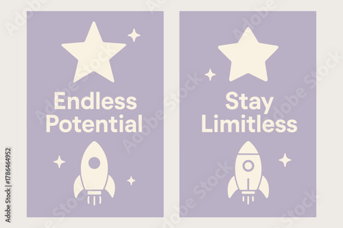 Endless Potential Banners. Endless potential. Two vertical A6 banners with safe margins, centered composition, no elements touching edges, minimal, lavender