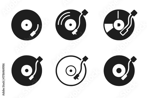 Analog Music Icons. Analog music experiences like vinyl records and live performances. Icon set. Set Logo of Analog music experiences like vinyl records and