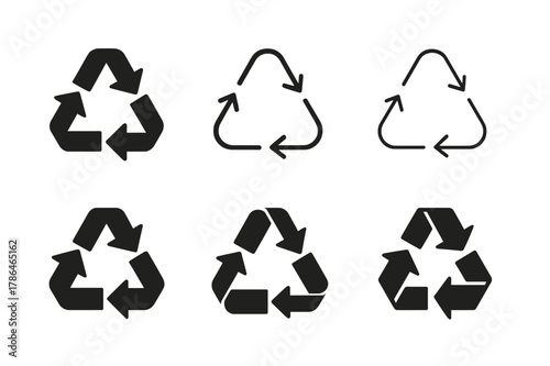 Composting Logos Variations. Composting and waste reduction methods. Set Logo of composting and waste reduction methods: recycling cycle arrows. Icon set.