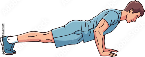 Fit Young Man Doing a Perfect Push Up Exercise Illustration for Fitness and Workout Concepts