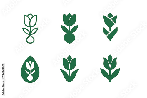 Tulip Logo Variations. Planting bulbs for spring. Set Logo of Planting bulbs for spring: Tulip. harmonious logo variations of the same emblematic concept, each