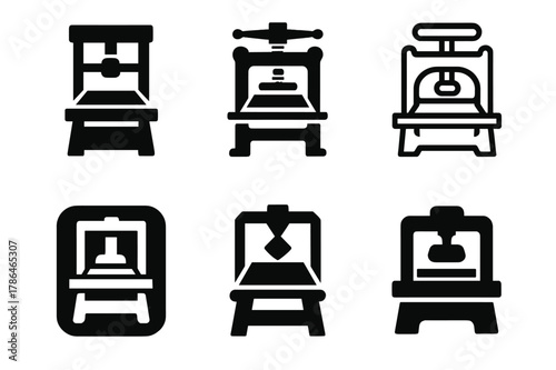 Revolutionary Logo Set. Revolutions that reshaped political landscapes. Set Logo of Revolutions that reshaped political landscapes: printing press platen. Icon